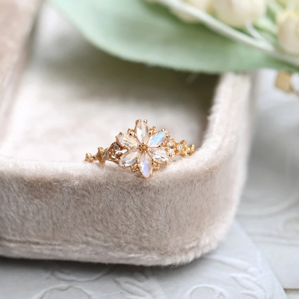 18k Moonstone Flower Heirloom Ring